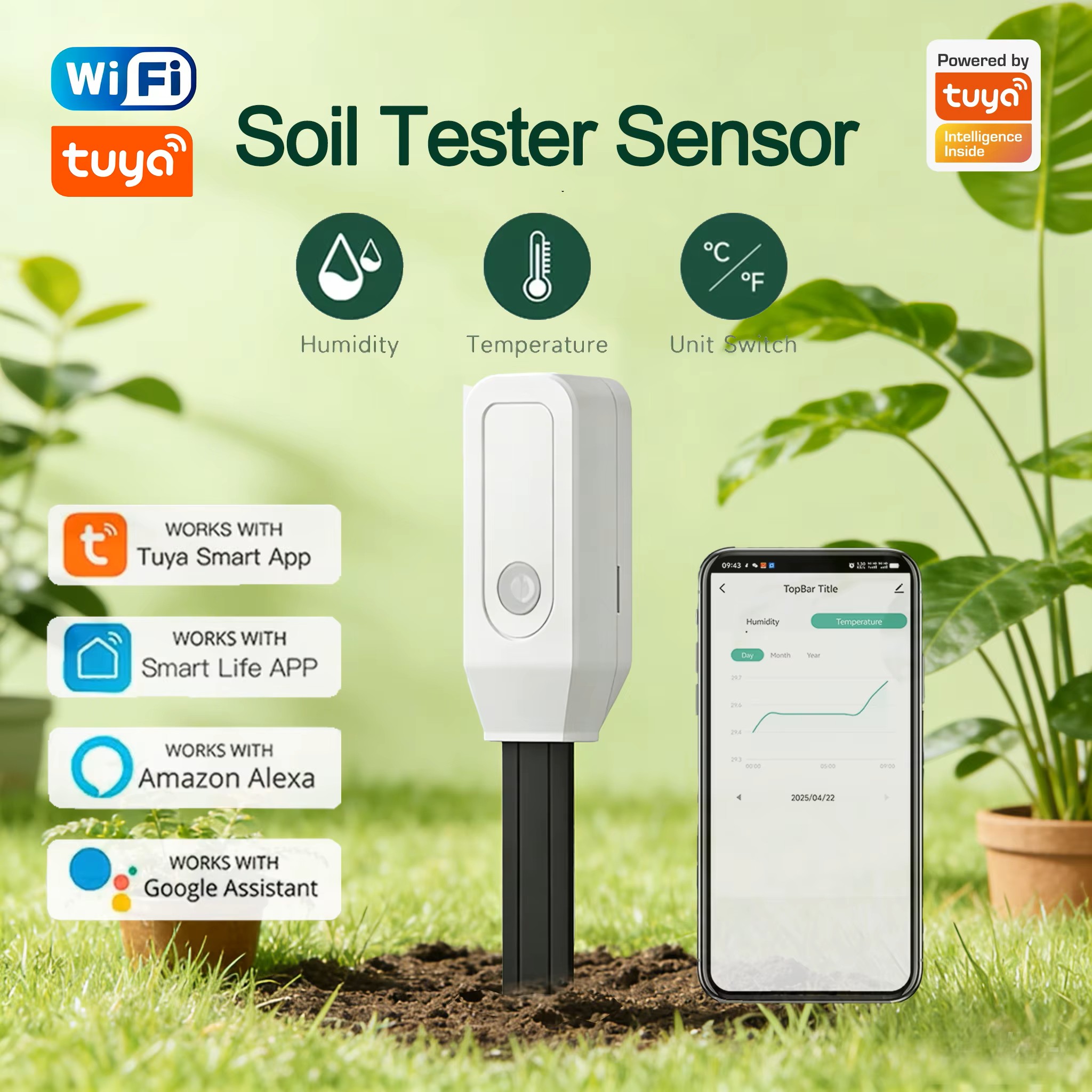 Wifi Soil Moisture Sensor Garden App - Capteur d'humidité du sol WiFi Tuya,
