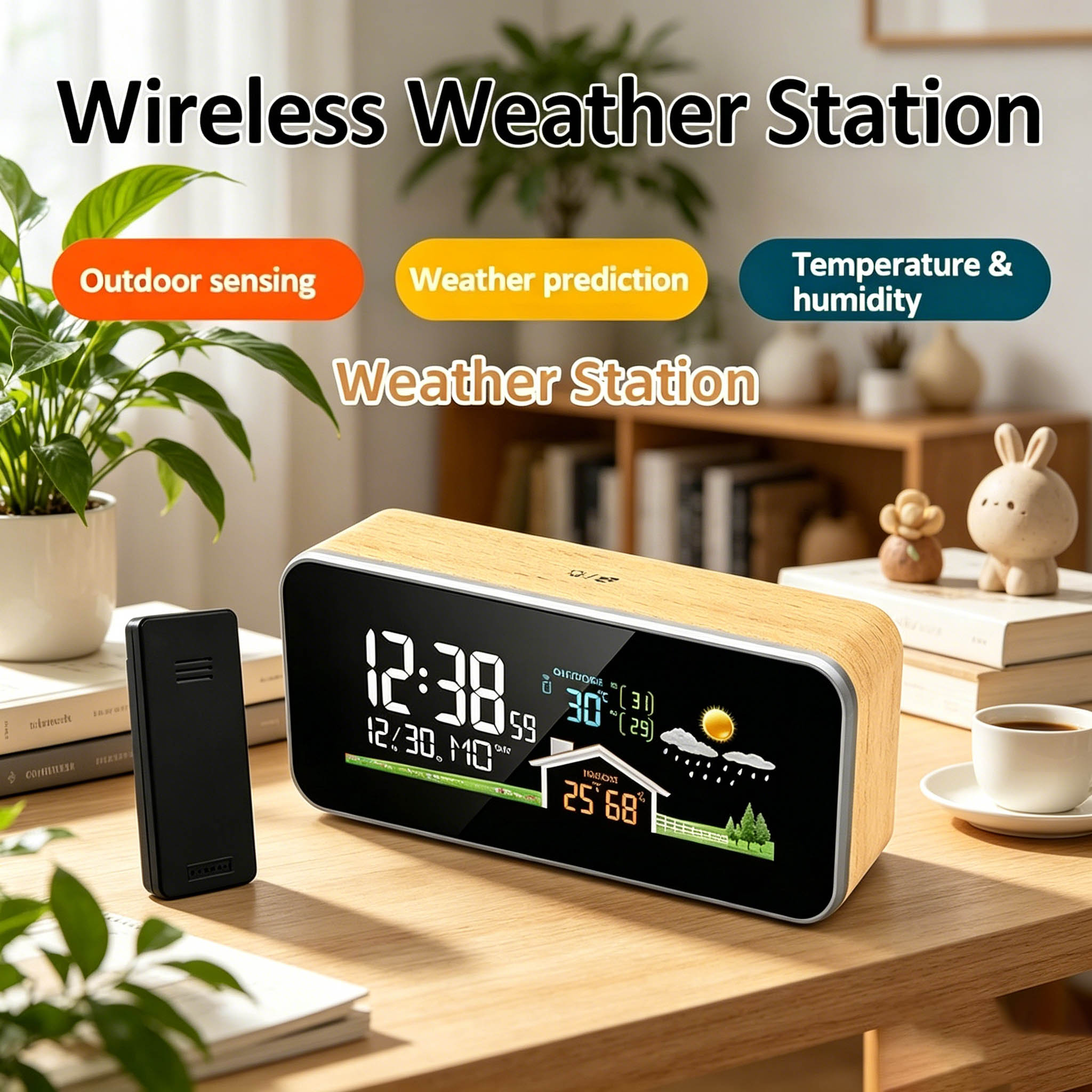 Wireless Weather Station Indoor Outdoor - Station météo sans fil en bois
