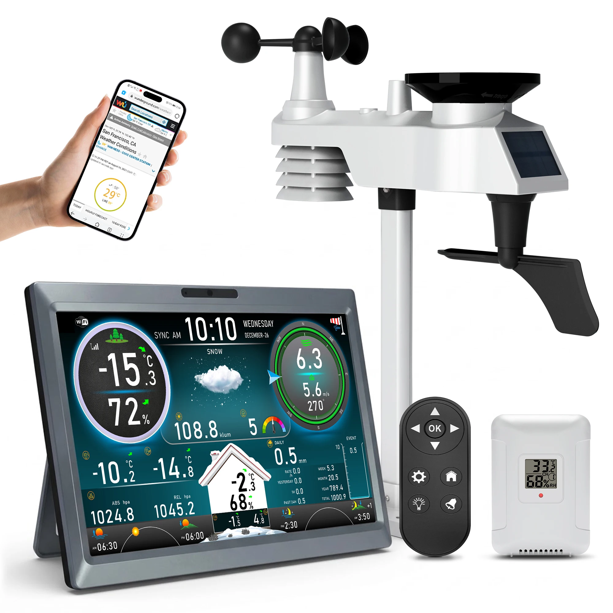 Wireless Weather Station Indoor Outdoor - Station météo sans fil 15-en-1 avec