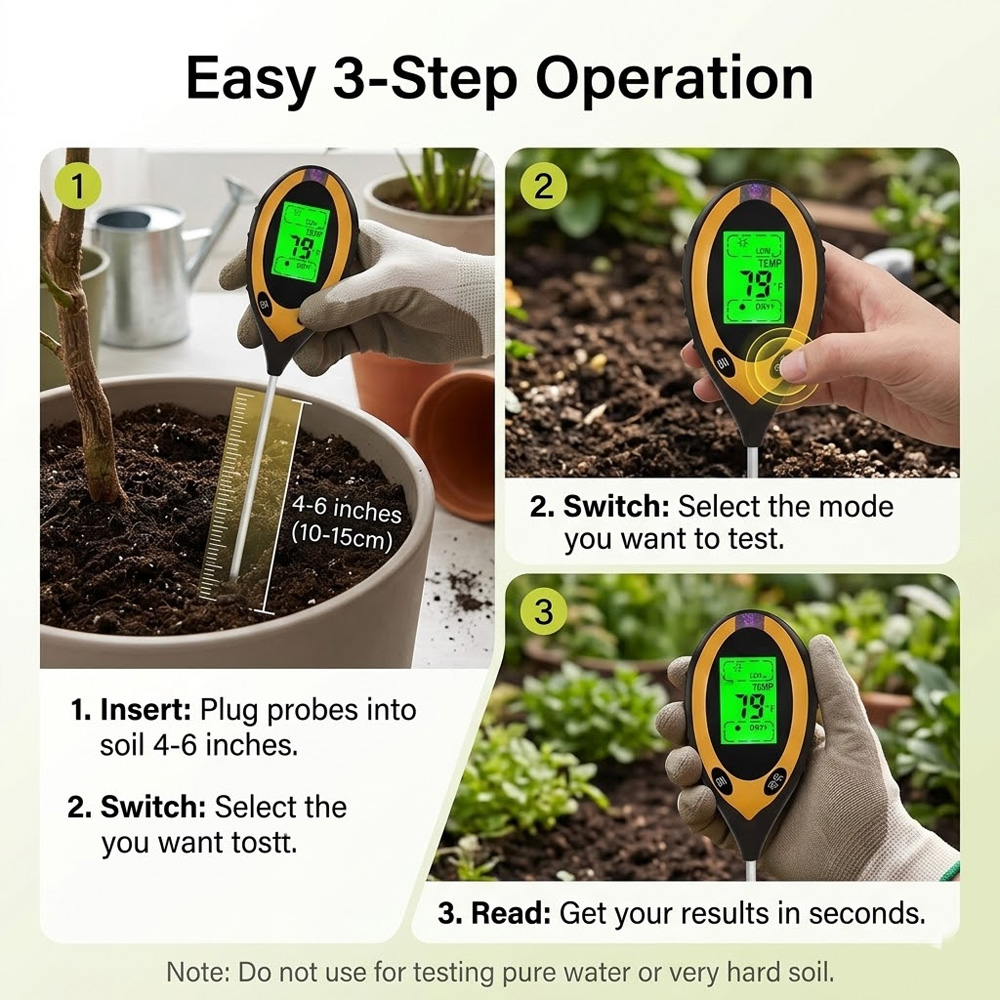 Testeur d'humidité du sol 4 en - Soil Ph Meter 3 In 1 Moisture Sunlight avis et prix
